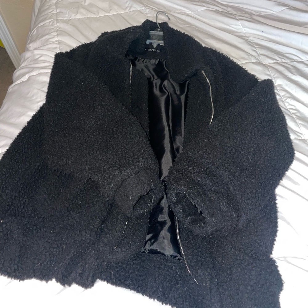 Zaful fluffy teddy coat black